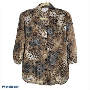 c.b. collections Animal Print Button Up Blouse 1X